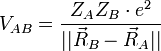 V_{AB}=\frac{Z_A Z_B \cdot eˆ2}{||\vec R_B - \vec R_A||}