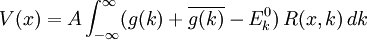  V(x)=A\int_{-\infty}ˆ{\infty} (g(k)+\overline{g(k)}-E_{k}ˆ{0})\,R(x,k)\,dk 